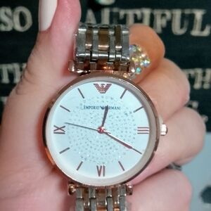 Emporio Armani Women's Silver and Rose Gold Watch